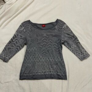 Y2K Glima Charcoal Patterned 3/4 Long Sleeve Top